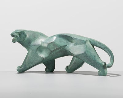 Lot 70 - SAEGUSA SOUTAROU: A PATINATED COPPER OKIMONO OF A PANTHER