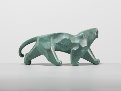 Lot 70 - SAEGUSA SOUTAROU: A PATINATED COPPER OKIMONO OF A PANTHER