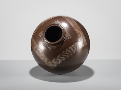 Lot 71 - TAKANO RYOICHI: A FINE INLAID BRONZE FLOWER VASE