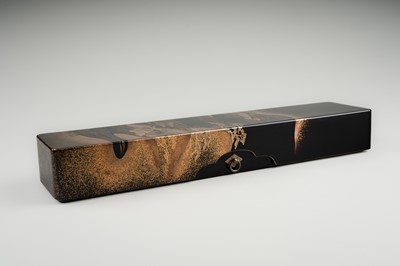 Lot 124 - A LACQUER TANZAKU-BAKO (POEM-CARD BOX) DEPICTING A LANDSCAPE
