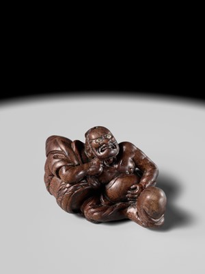 Lot 214 - MIWA: A POWERFUL WOOD NETSUKE OF ASAHINA SABURO