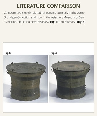 Lot 661 - A BRONZE RAIN DRUM, KAREN PEOPLE, REGION OF MYANMAR AND THAILAND, 19TH CENTURY OR EARLIER