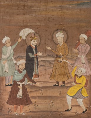 Lot 1264 - AN INDIAN PAINTING OF SAINTS AND ADORANTS, MUGHAL EMPIRE, 18th-19th CENTURY