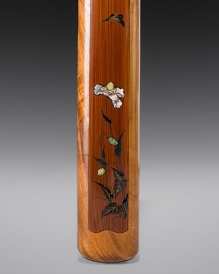 AN INLAID MULBERRY KISERUZUTSU WITH CERAMIC KISERU (PIPE)