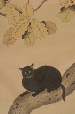 Lot 616 - A HANGING SCROLL PAINTING OF A BLACK CAT, AFTER HISHIDA SHUNSO