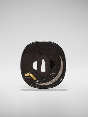 Lot 66 - A SUPERB IRON TSUBA WITH A CRAB AND THE REFLECTION OF A CRESCENT MOON