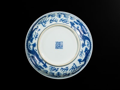 Lot 549 - AN IMPERIAL BLUE AND WHITE ‘DRAGON’ DISH, JIAQING MARK AND PERIOD