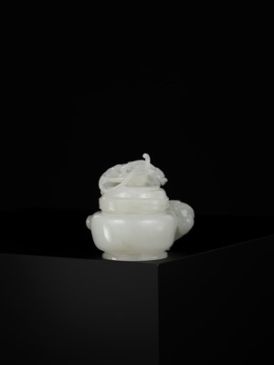 Lot 430 - A WHITE JADE ‘CHILONG’ OPENWORK WATER POT AND COVER, QING DYNASTY