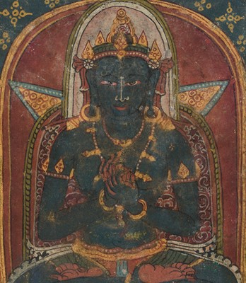 Lot 47 - AN INITIATION CARD (TSAKALIS) DEPICTING SAMANTHABHADRI, TIBET, 19TH-20TH CENTURY OR EARLIER