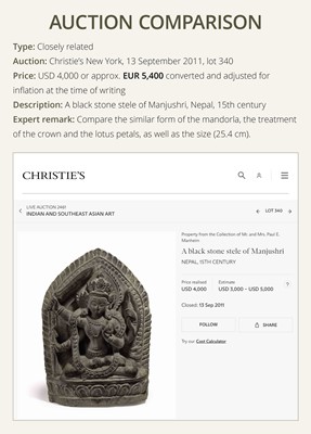 Lot 298 - A GRAY STONE STELE OF VISHNU AND LAKSHMI, NEPAL, 15TH-16TH CENTURY