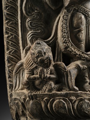 Lot 298 - A GRAY STONE STELE OF VISHNU AND LAKSHMI, NEPAL, 15TH-16TH CENTURY