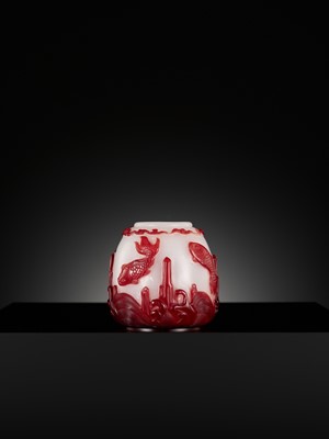 Lot 395 - A CARVED RED OVERLAY ‘LISHUI’ GLASS WATER POT, CHINA, 1780-1840