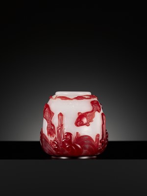 Lot 395 - A CARVED RED OVERLAY ‘LISHUI’ GLASS WATER POT, CHINA, 1780-1840