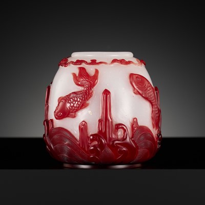 Lot 395 - A CARVED RED OVERLAY ‘LISHUI’ GLASS WATER POT, CHINA, 1780-1840