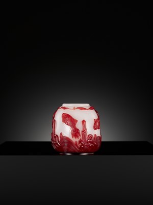 Lot 395 - A CARVED RED OVERLAY ‘LISHUI’ GLASS WATER POT, CHINA, 1780-1840