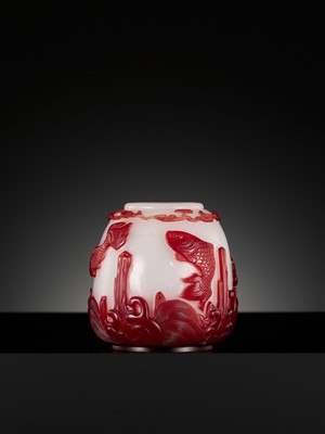 Lot 395 - A CARVED RED OVERLAY ‘LISHUI’ GLASS WATER POT, CHINA, 1780-1840