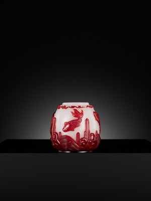 Lot 395 - A CARVED RED OVERLAY ‘LISHUI’ GLASS WATER POT, CHINA, 1780-1840