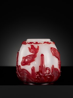 Lot 395 - A CARVED RED OVERLAY ‘LISHUI’ GLASS WATER POT, CHINA, 1780-1840