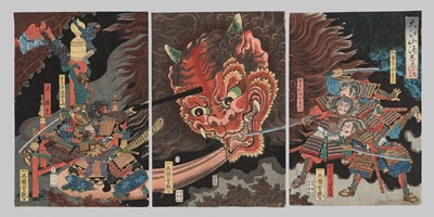 Lot 273 - UTAGAWA YOSHITSUYA: TRIPTYCH OF SLAYING THE DRUNKEN DEMON OF OEYAMA