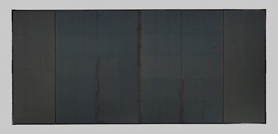 Lot 243 - UENAKA CHOKUSAI: A SIX-PANEL BYOBU (FOLDING SCREEN) WITH SAMURAI, DATED 1919