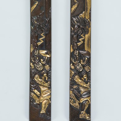 Lot 1618 - A PAIR OF MIXED METAL KOZUKA WITH SHOKI AND ONI