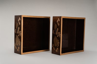 Lot 143 - A FINE SET OF TWO STACKABLE LACQUER BOXES WITH THE ‘EIGHT IMMORTALS’ ATTRIBUTES