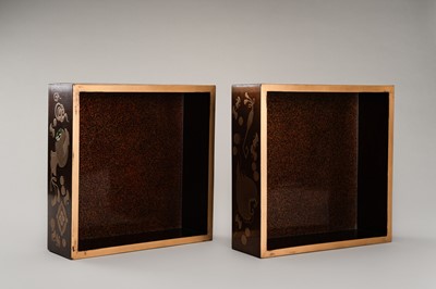 Lot 143 - A FINE SET OF TWO STACKABLE LACQUER BOXES WITH THE ‘EIGHT IMMORTALS’ ATTRIBUTES