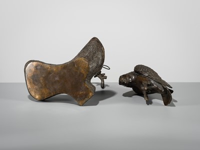 Lot 52 - A BRONZE ‘TETHERED HAWK’ KORO (INCENSE BURNER) AND COVER