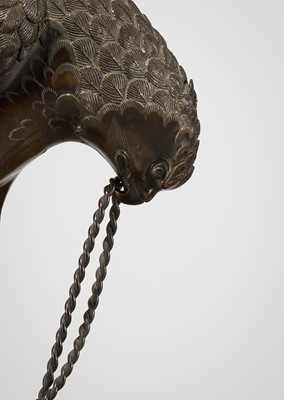 Lot 52 - A BRONZE ‘TETHERED HAWK’ KORO (INCENSE BURNER) AND COVER