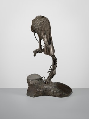 Lot 52 - A BRONZE ‘TETHERED HAWK’ KORO (INCENSE BURNER) AND COVER