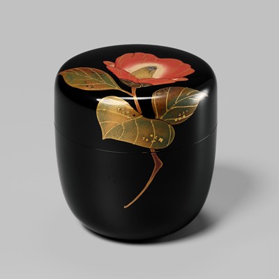 Lot 337 - MOKUDAI SHUNHO: A LACQUER NATSUME (TEA CADDY) WITH CAMELIA