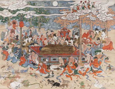 Lot 601 - A LARGE SCROLL PAINTING OF A NEHAN-ZU (THE DEATH OF THE HISTORICAL BUDDHA), JAPAN