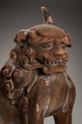 A PAIR OF WOOD KOMAINU (KOREAN GUARDIAN DOGS)