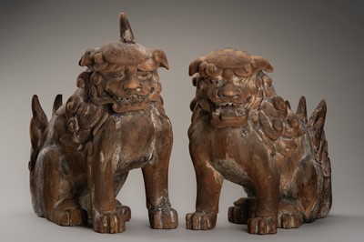 Lot 65 - A PAIR OF WOOD KOMAINU (KOREAN GUARDIAN DOGS)