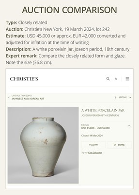 Lot 315 - A WHITE-GLAZED JAR, JOSEON DYNASTY, 18TH CENTURY