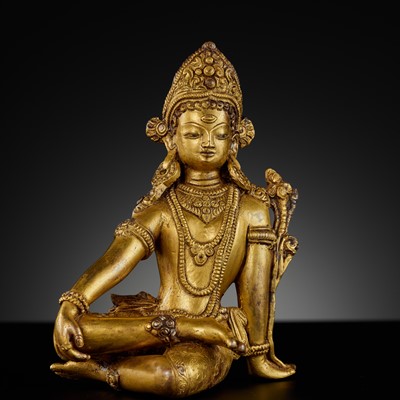 Lot 23 - A GILT BRONZE FIGURE OF INDRA, NEPAL, 19TH TO EARLY 20TH CENTURY