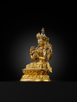Lot 12 - A GILT-BRONZE FIGURE OF SHADAKSHARI LOKESHVARA, 18TH CENTURY
