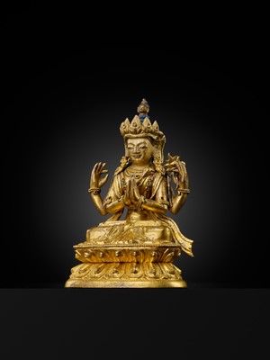 Lot 12 - A GILT-BRONZE FIGURE OF SHADAKSHARI LOKESHVARA, 18TH CENTURY