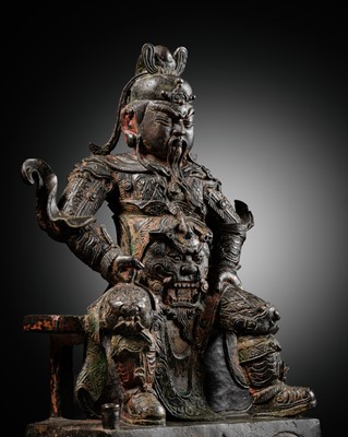 Lot 46 - A BRONZE FIGURE OF GUANDI, MING DYNASTY