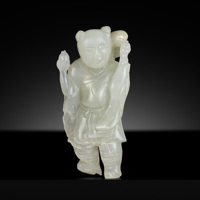 A WHITE JADE FIGURE OF LIU HAI AND HIS THREE-LEGGED TOAD, 18TH CENTURY