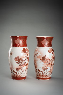 Lot 1581 - A PAIR OF KUTANI PORCELAIN VASES WITH SPARROWS AND FLOWERS