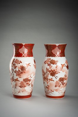 Lot 1581 - A PAIR OF KUTANI PORCELAIN VASES WITH SPARROWS AND FLOWERS