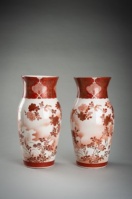 Lot 1581 - A PAIR OF KUTANI PORCELAIN VASES WITH SPARROWS AND FLOWERS