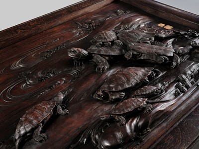 Lot 172 - GOTO KOYU: A MASTERFUL AND LARGE WOOD PANEL DEPICTING TURTLES