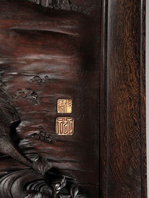 Lot 172 - GOTO KOYU: A MASTERFUL AND LARGE WOOD PANEL DEPICTING TURTLES