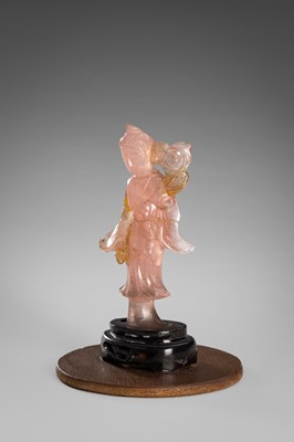 Lot 905 - A ROSE QUARTZ FIGURE OF GUANYIN, QING DYNASTY