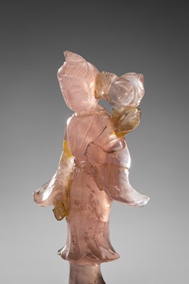 Lot 905 - A ROSE QUARTZ FIGURE OF GUANYIN, QING DYNASTY