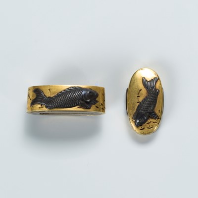 Lot 1649 - A SENTOKU AND SHAKUDO FUCHI AND KASHIRA WITH CARPS