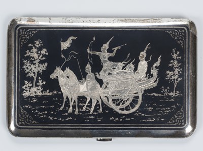 Lot 1041 - A NIELLO SILVER CIGARETTE CASE WITH A FIGURAL SCENE, c. 1920