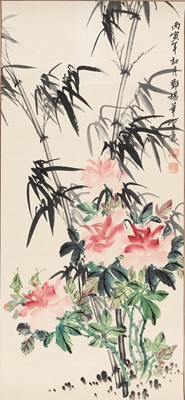 Lot 1901 - A FLORAL AND BAMBOO PAINTING